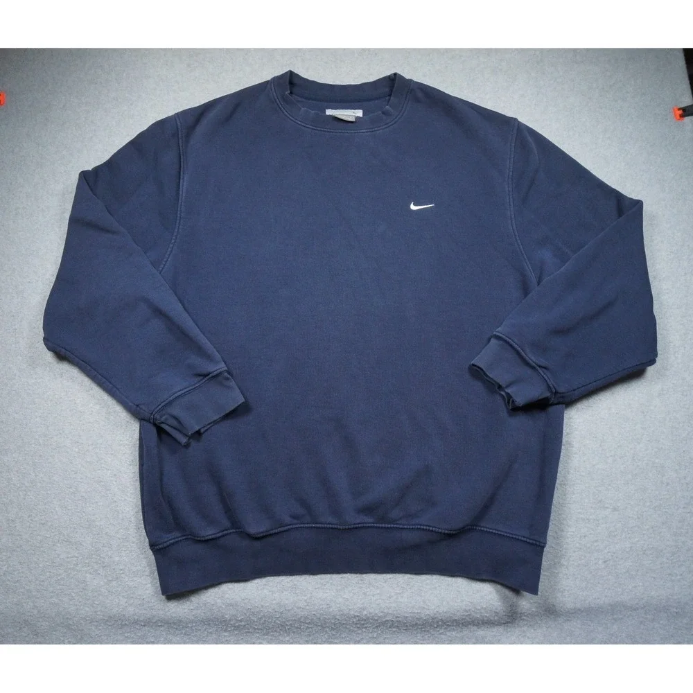 Vintage Nike Sweatshirt Mens Large Blue Crewneck Pullover Y2K Sweater Swoosh